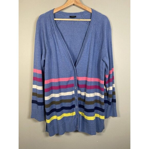 Talbots Girlfriend Cardigan Colorful Stripe Women’s 2X Periwinkle Blue/Rainbow - Picture 1 of 10